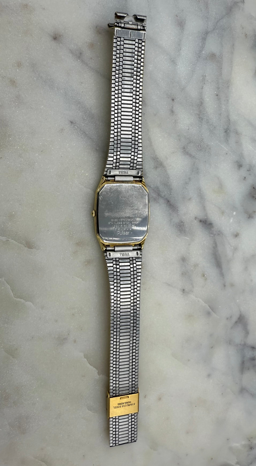 Pulsar Diamond Quartz by Seiko 1980s Gold Tone Black Dial Watch (Excellent Condition)