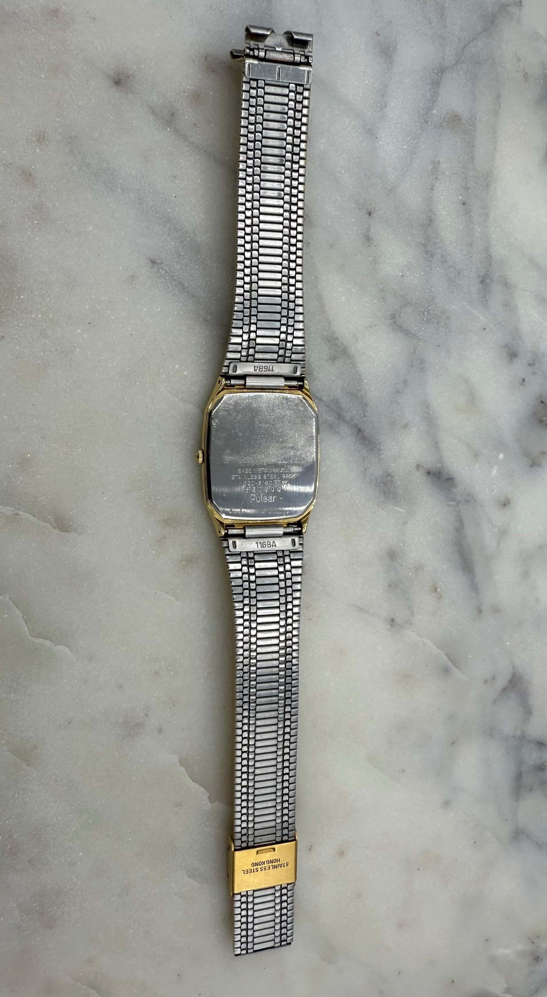 Pulsar Diamond Quartz by Seiko 1980s Gold Tone Black Dial Watch (Excellent Condition)