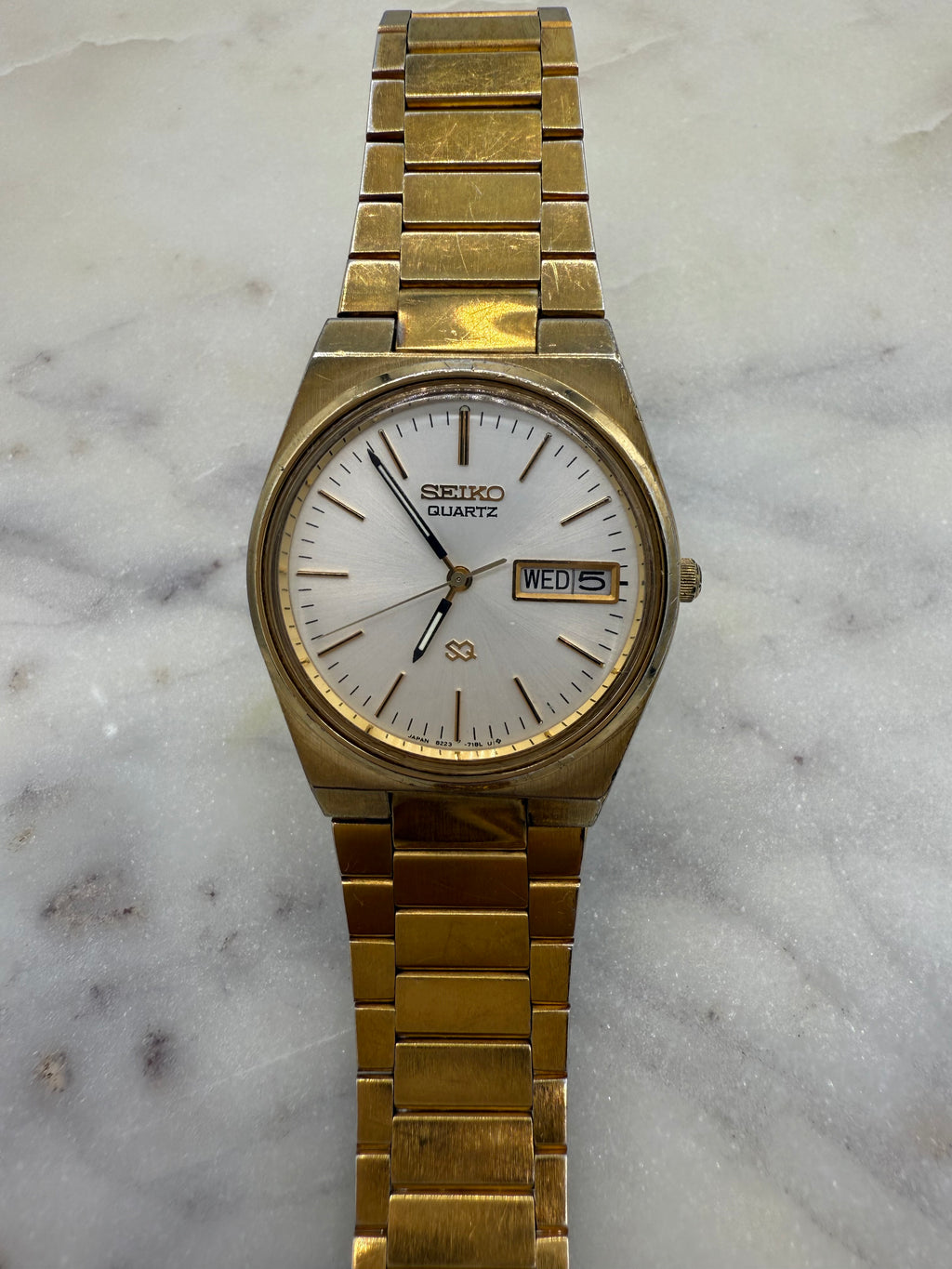 Seiko Quartz SQ 1980s Gold Tone Day Date Watch (Good condition)