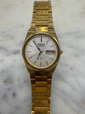 Seiko Quartz SQ 1980s Gold Tone Day Date Watch (Good condition)