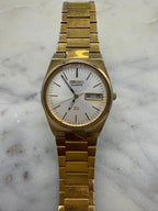 Seiko Quartz SQ 1980s Gold Tone Day Date Watch (Good condition)