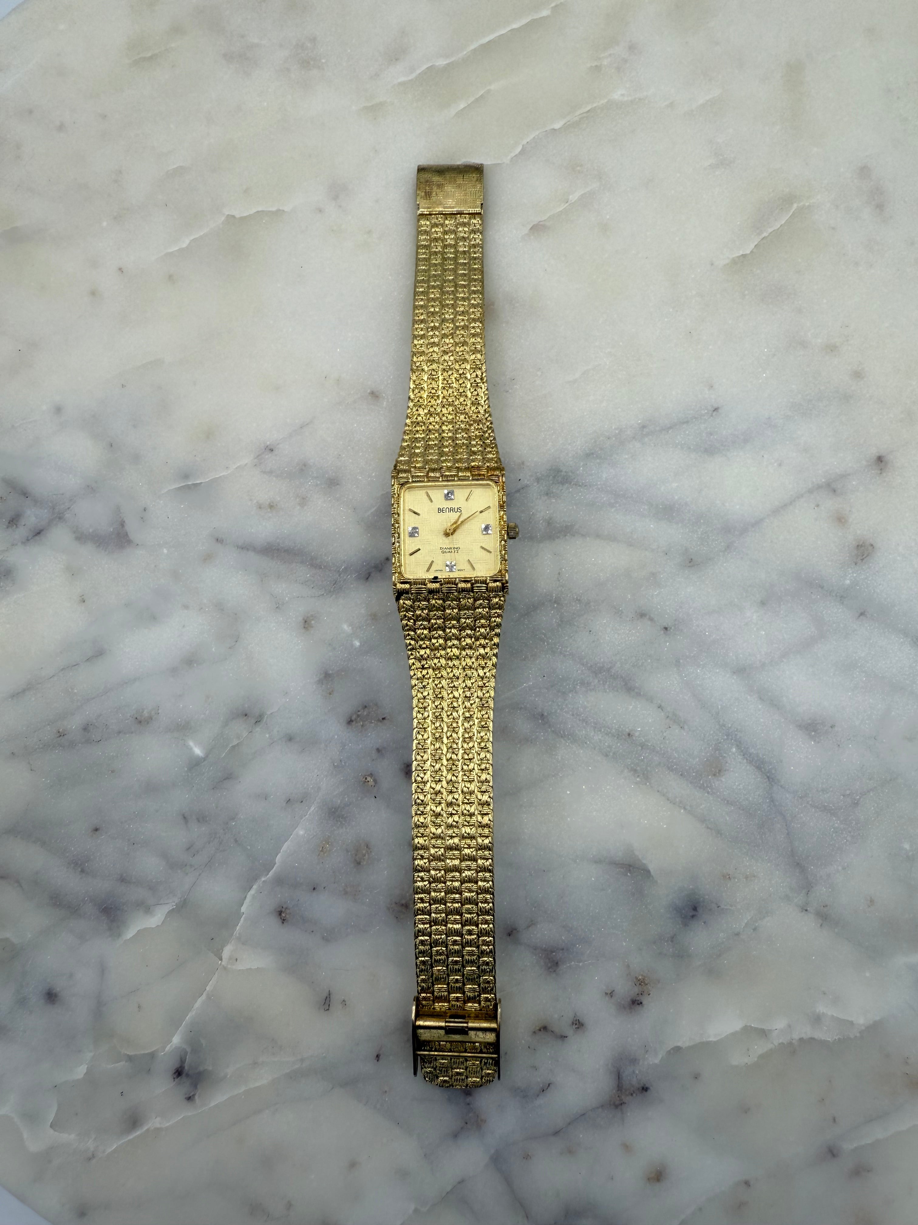 Benrus Diamond Quartz Vintage Gold tone 4 Diamond Watch (Near Mint)