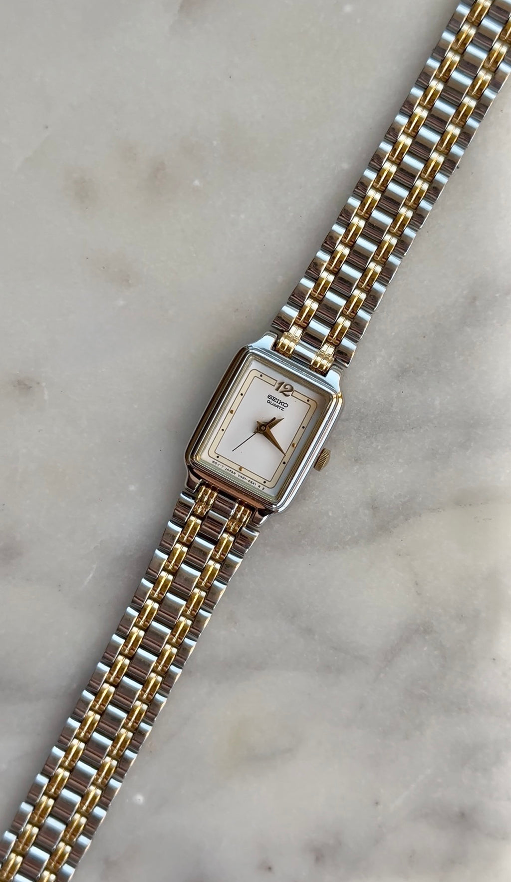 1991 Seiko Quartz Two Tone Bracelet Tank Watch