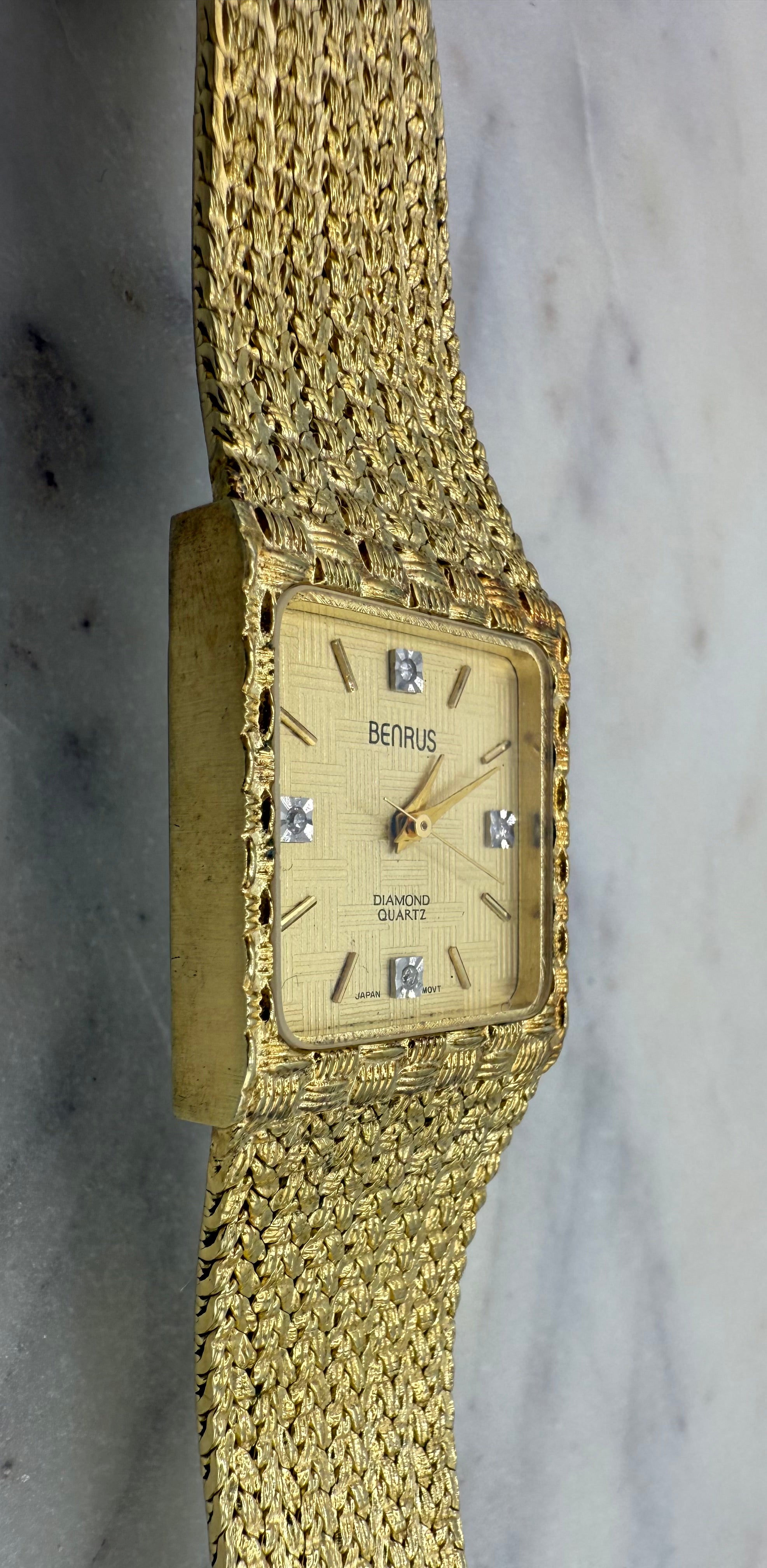 Benrus Diamond Quartz Vintage Gold tone 4 Diamond Watch (Near Mint)