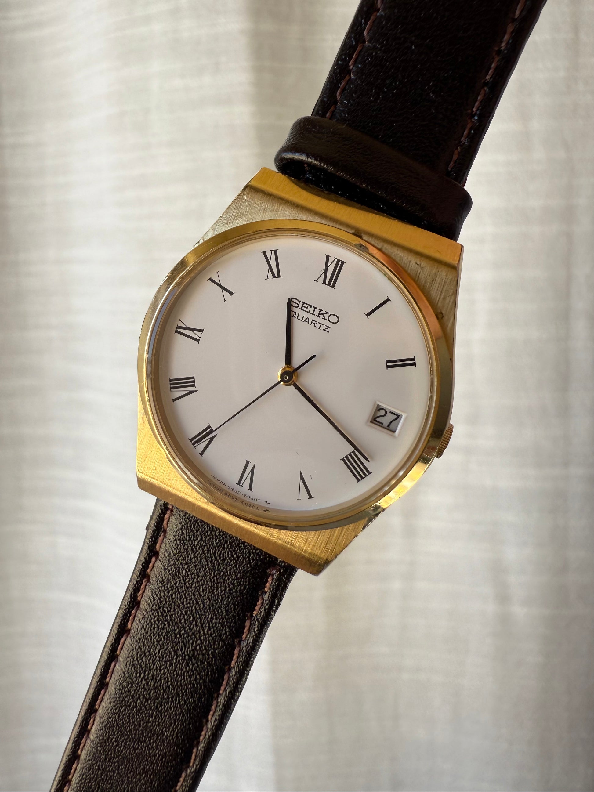 1980 Seiko Quartz Date Adjust “Very Thin” Gold Tone Watch