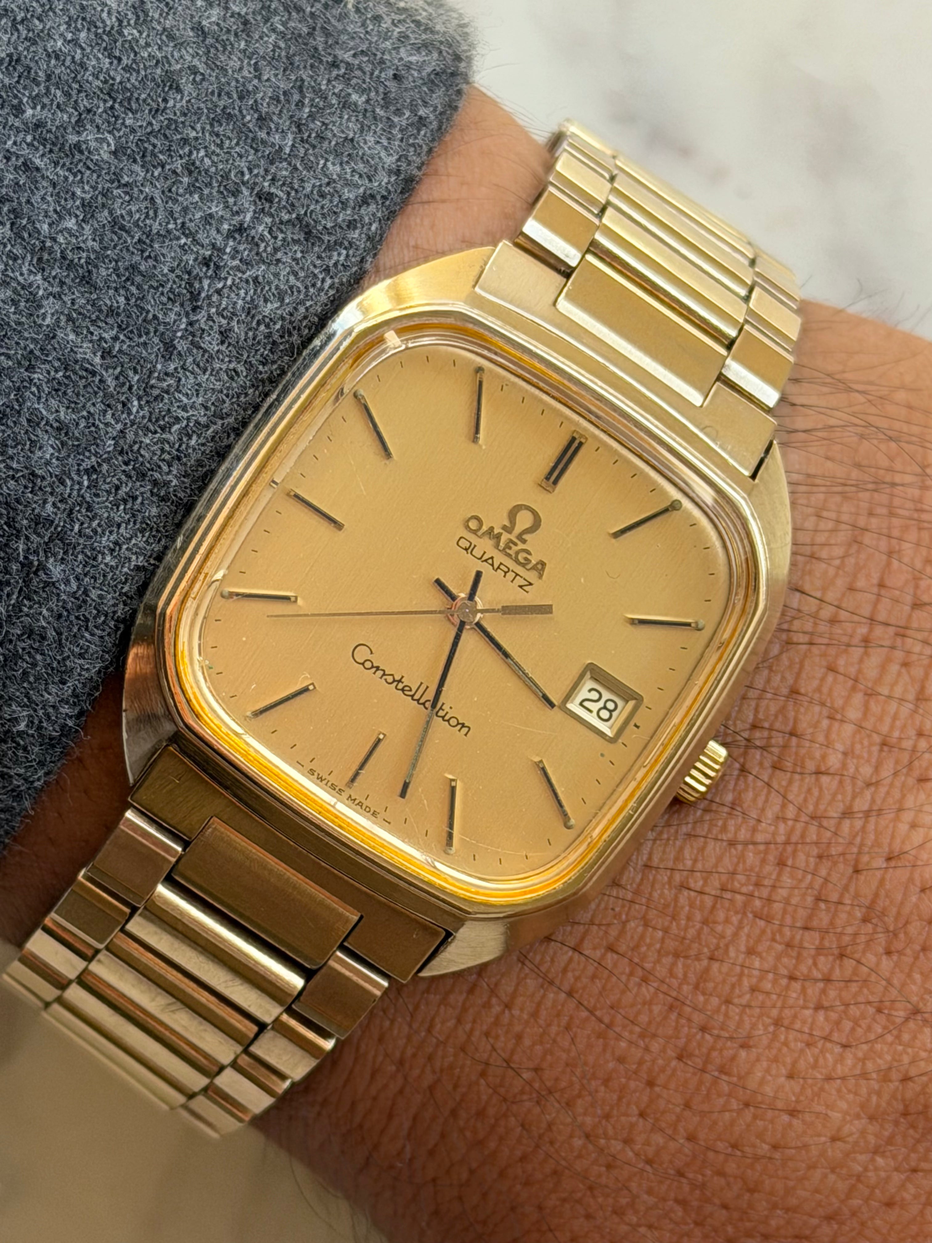 1970s Omega Constellation Quartz 10k Gold Filled TV Dial Watch