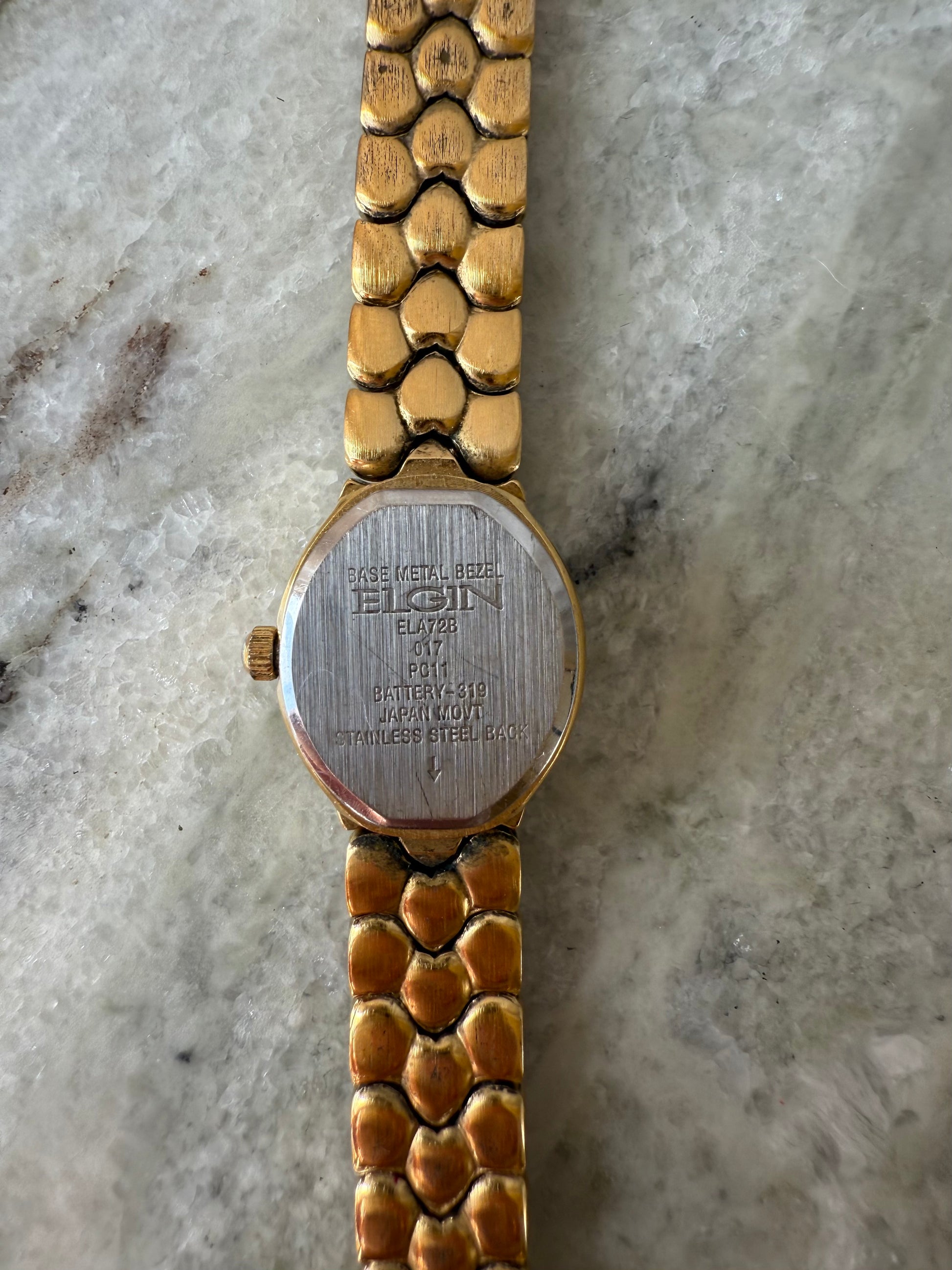 1990’s Elgin Crystal Hearts Gold Tone Quartz Watch