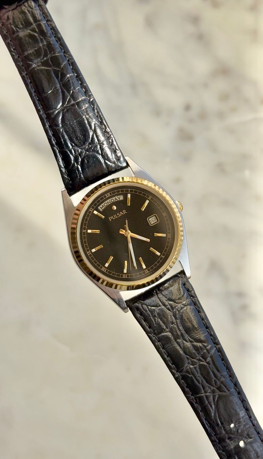 1996 Pulsar Quartz By Seiko “President” Day Date Watch