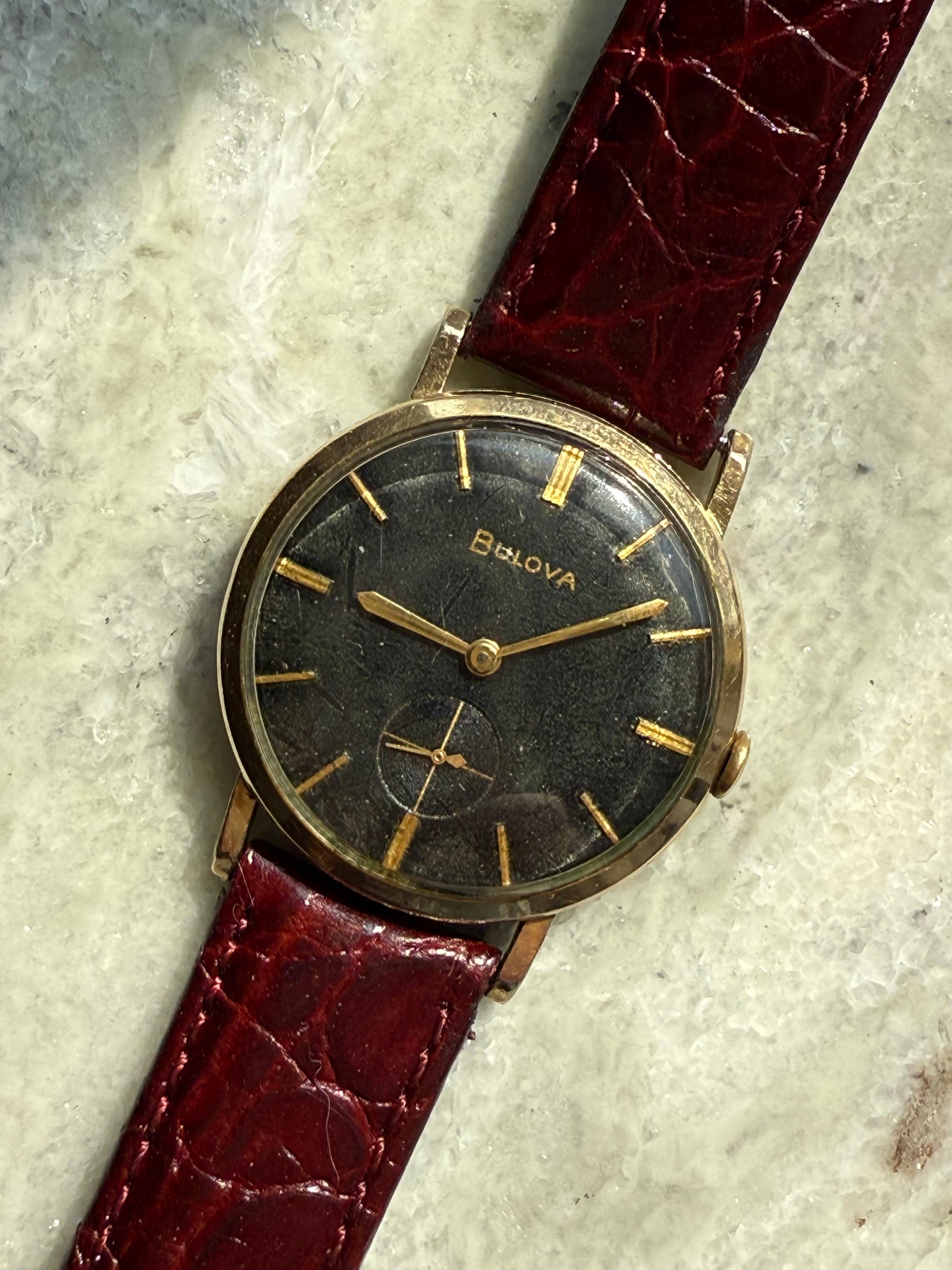 1956 Bulova 10k RGP Patina Dial Small Seconds Mechanical Watch