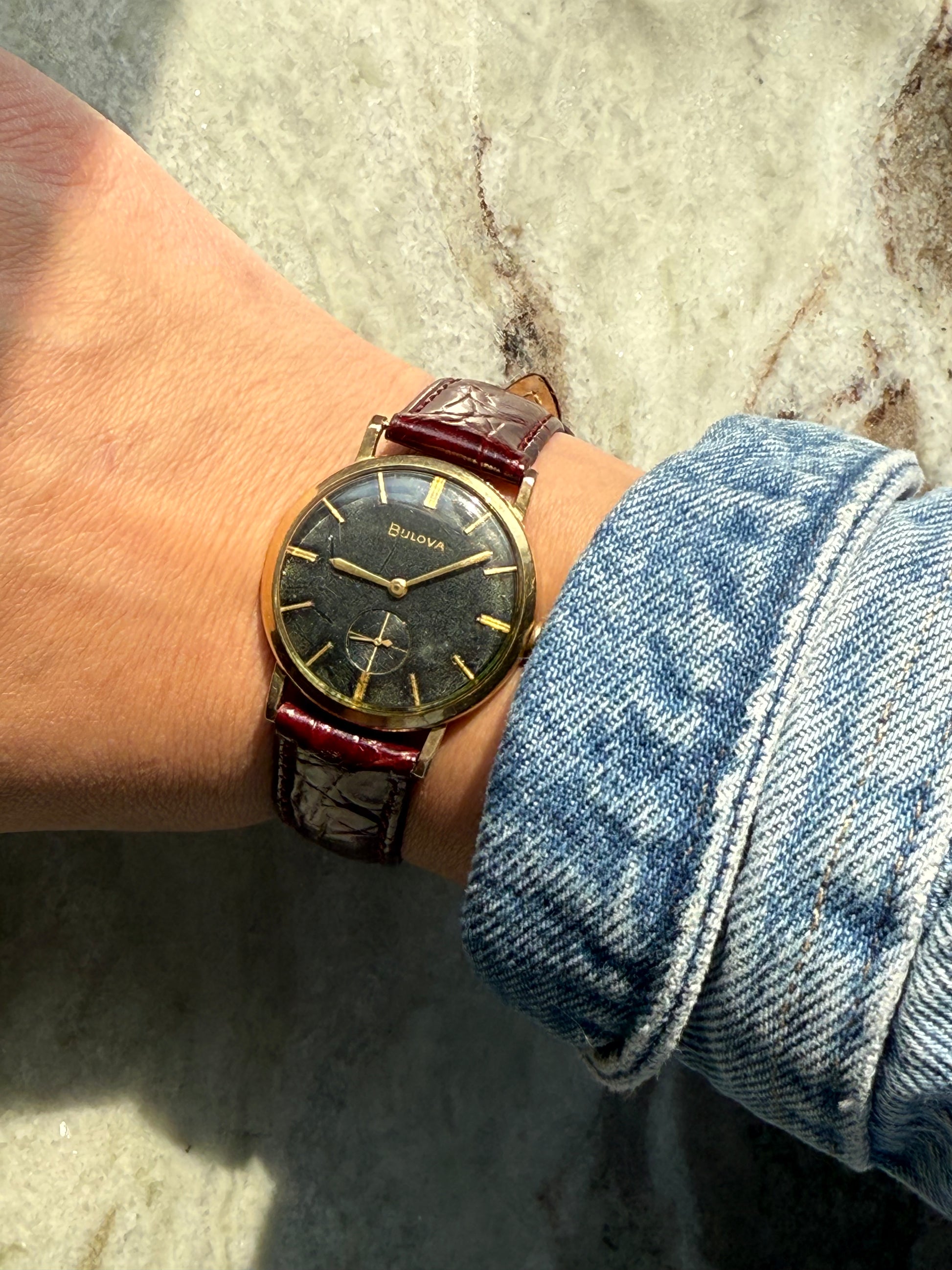 1956 Bulova 10k RGP Patina Dial Small Seconds Mechanical Watch