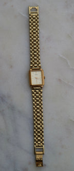 Seiko Vintage Women's 17mm Gold Tone Tank Watch with Gold Dial