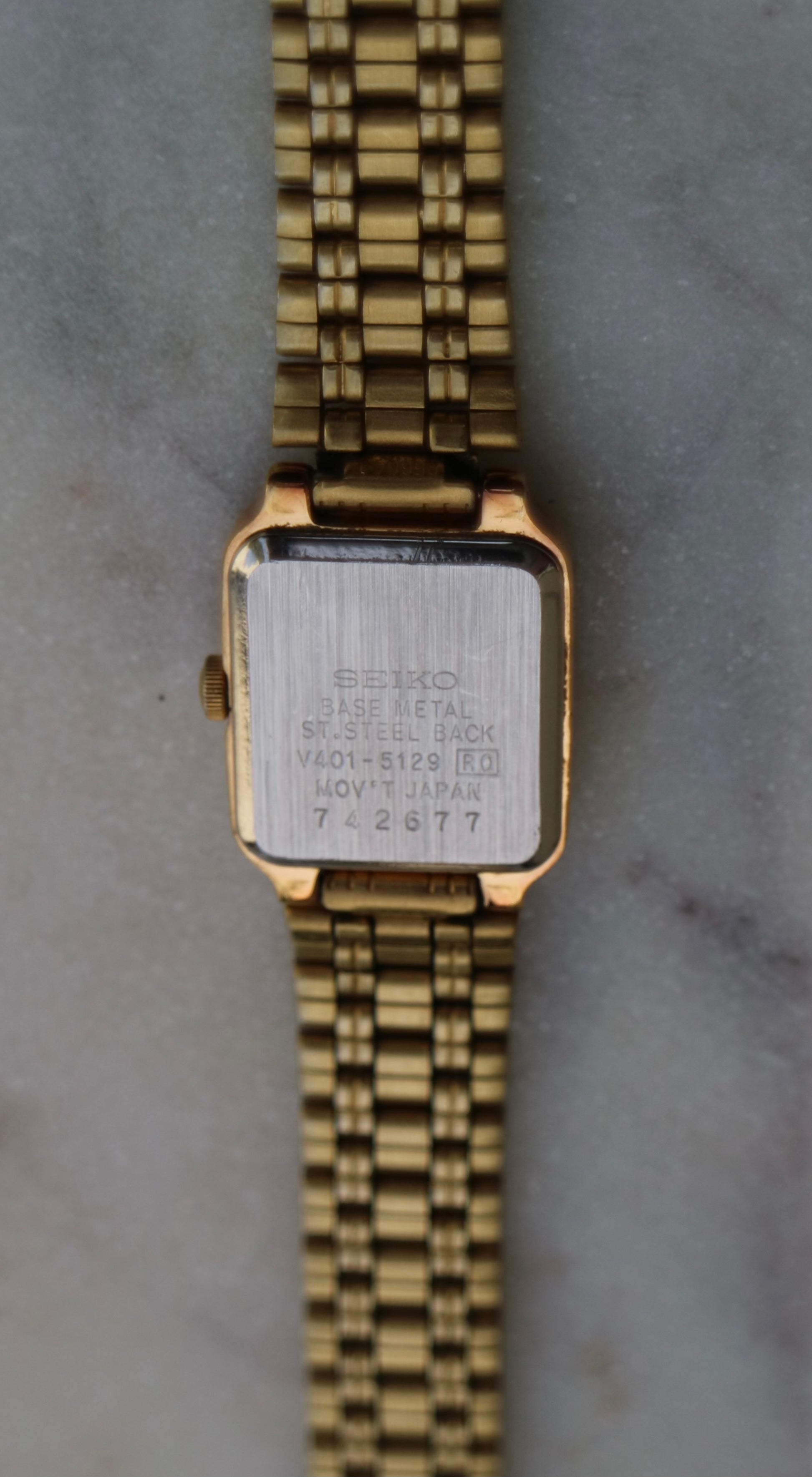 Seiko Vintage Women's 17mm Gold Tone Tank Watch with Gold Dial