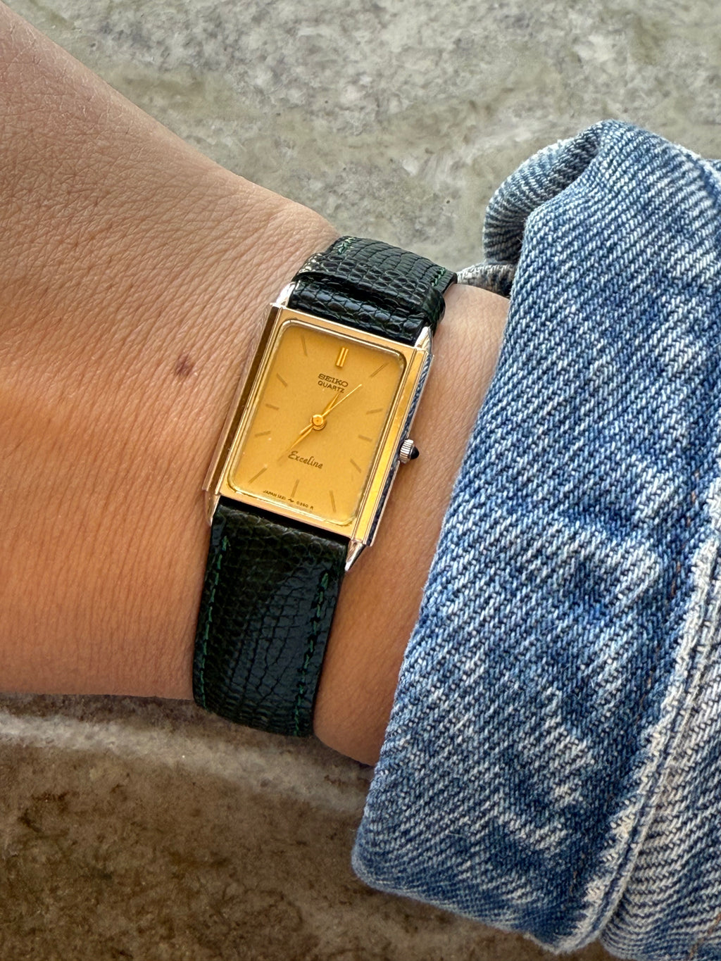 1983 Seiko Exceline Quartz Two Tone Tank Watch