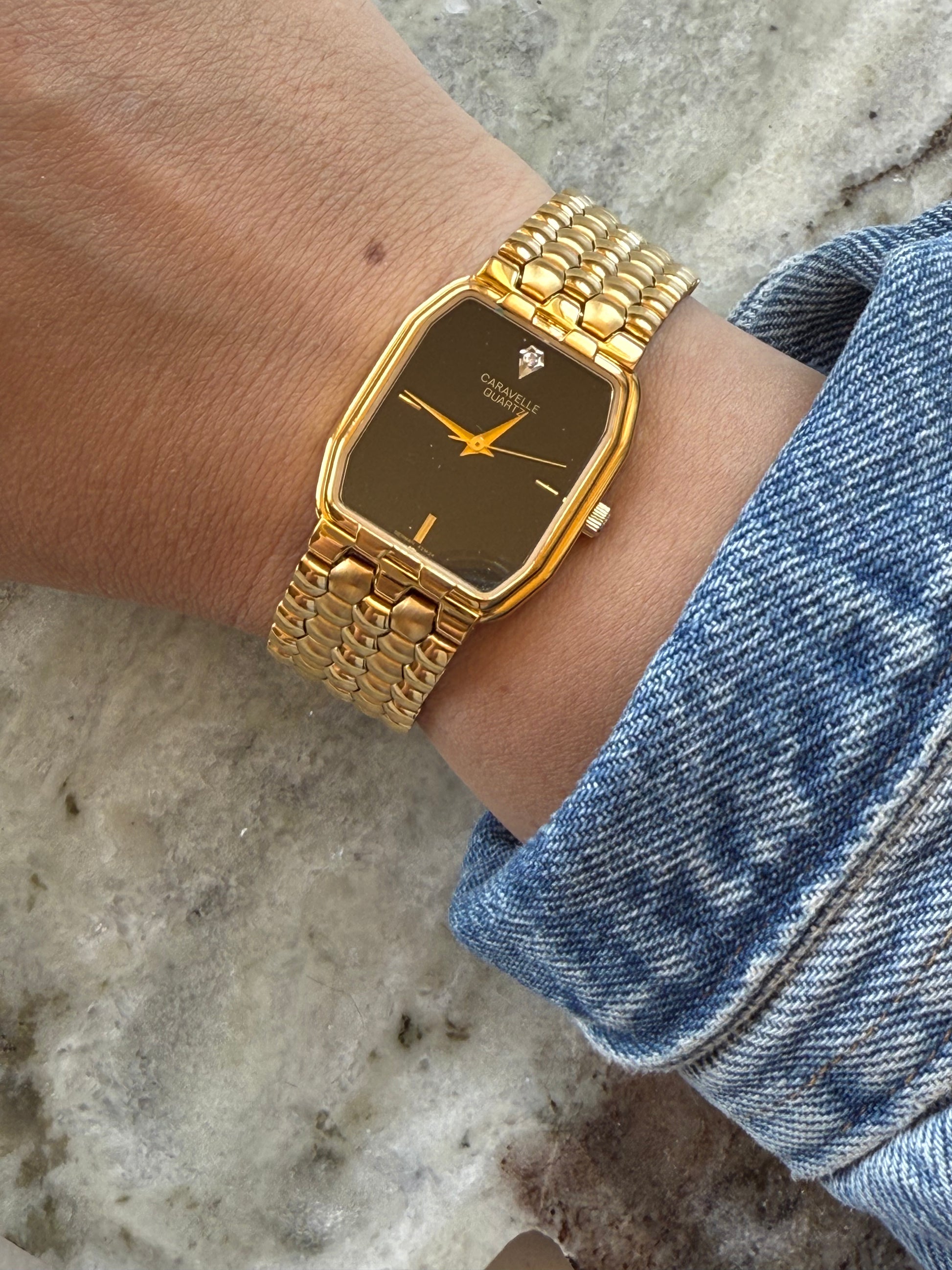 1991 Caravelle Quartz by BULOVA Gold Tone Tank Watch