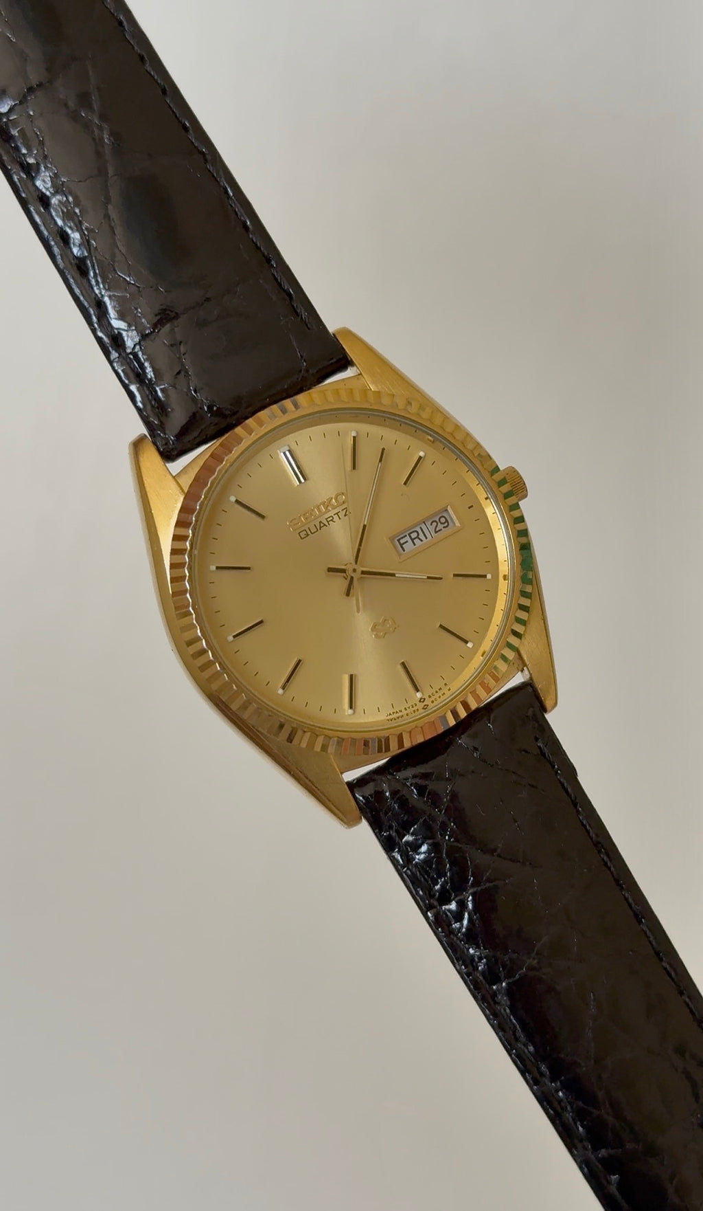 1988 Seiko Quartz SQ “President” Day Date Gold Tone Watch