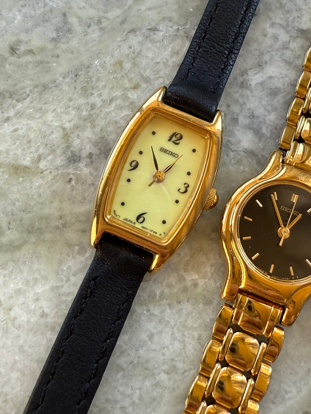 1996 Seiko Tonneau Tank Gold Tone Watch