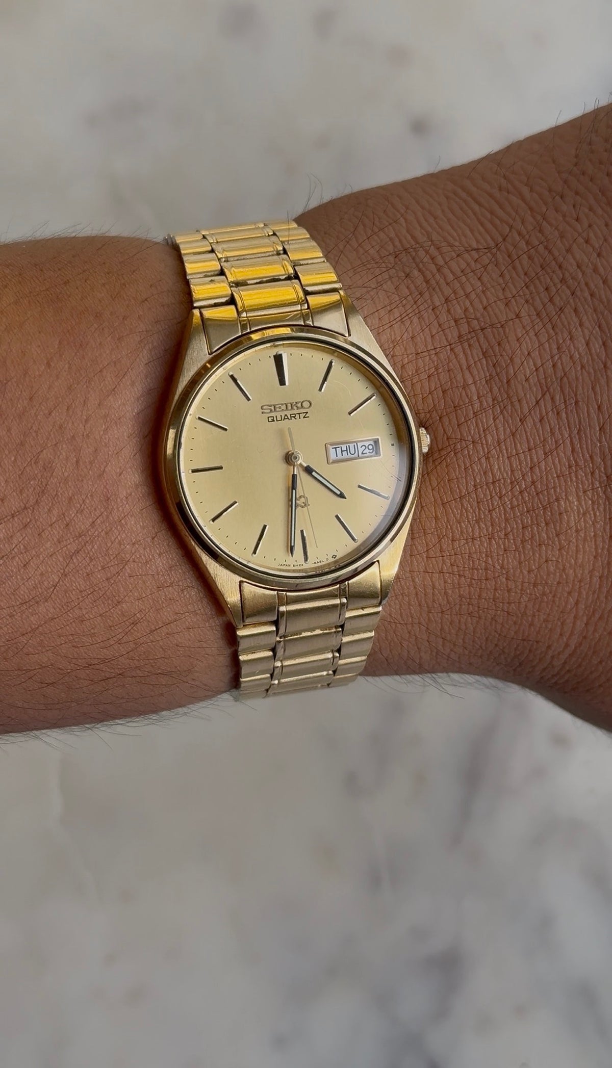 1986 Seiko Quartz SQ Gold Tone Day Date Watch