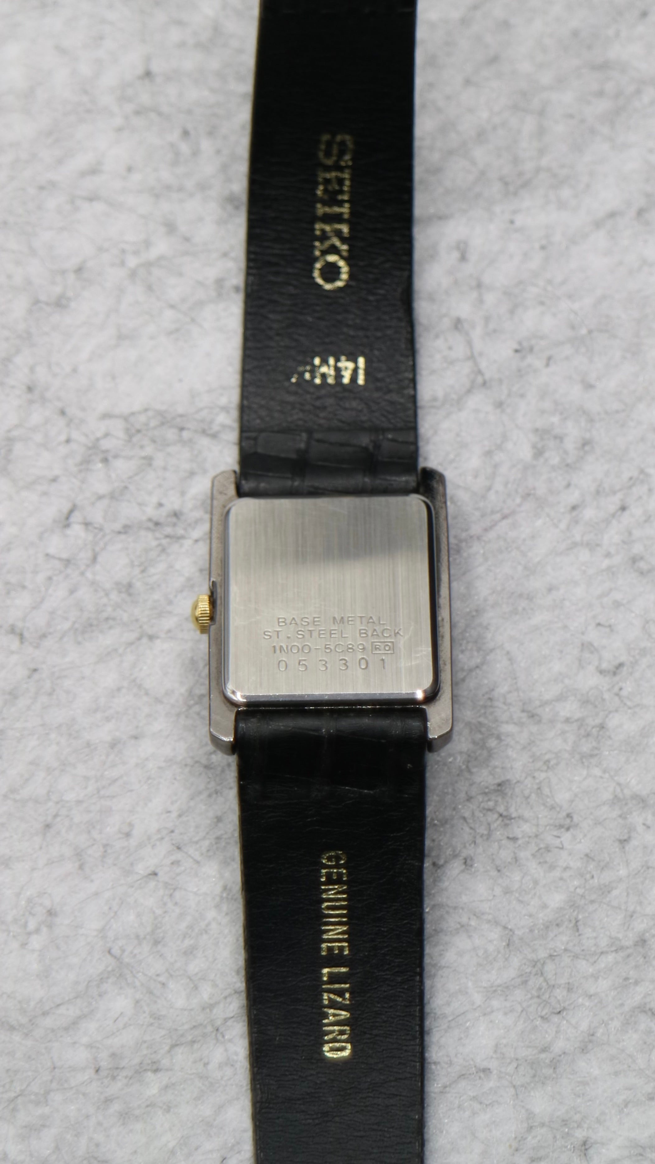 Seiko Quartz Vintage Mother of Pearl Dial/Gunmetal Tone Bezel Tank Watch