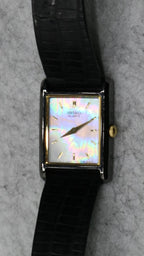 Seiko Quartz Vintage Mother of Pearl Dial/Gunmetal Tone Bezel Tank Watch