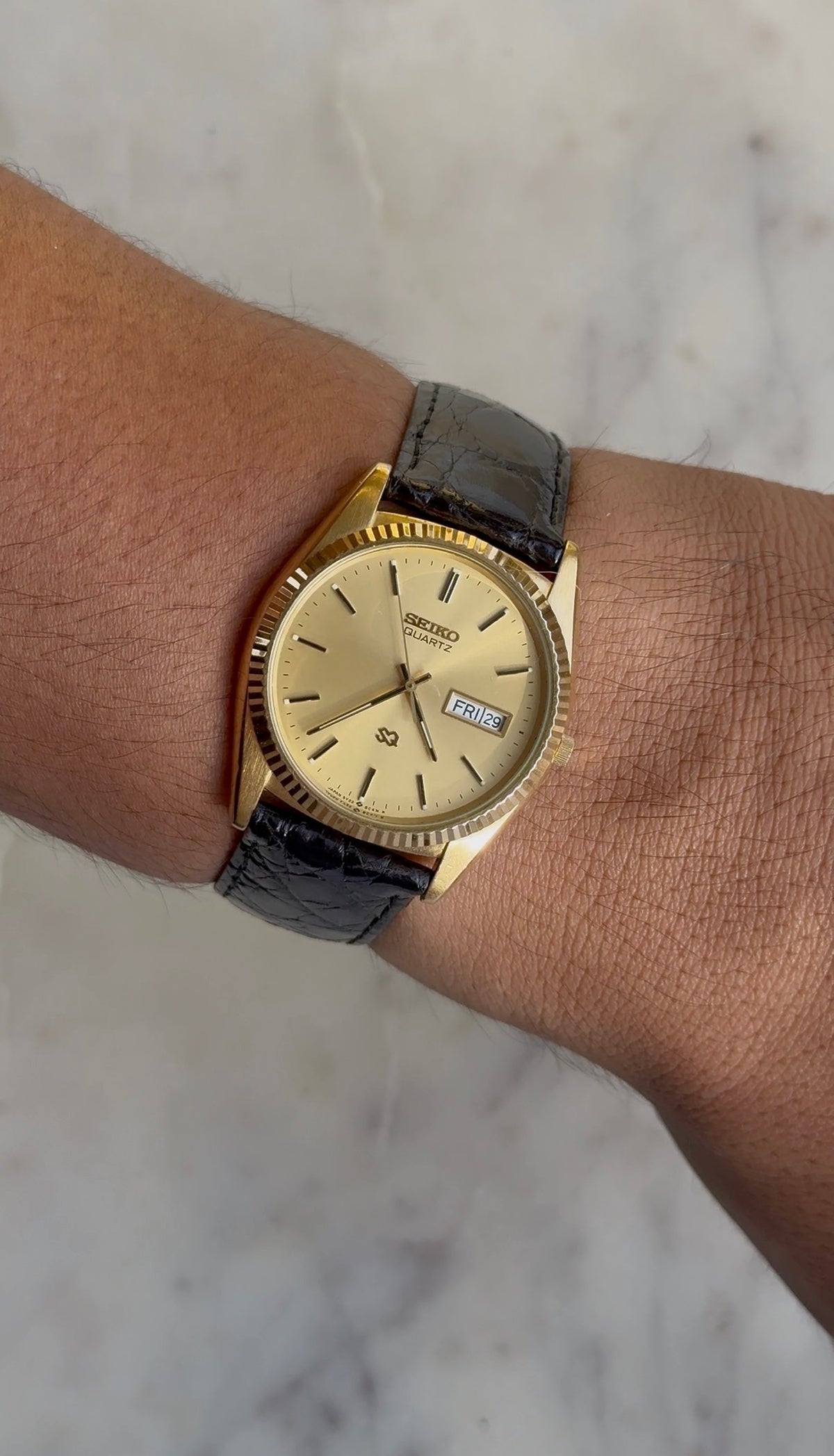 1988 Seiko Quartz SQ “President” Day Date Gold Tone Watch