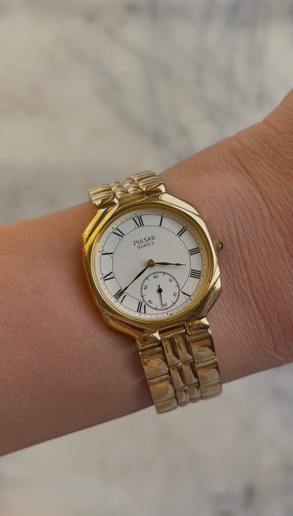 1990 Pulsar Quartz By Seiko Roman Small Seconds Watch