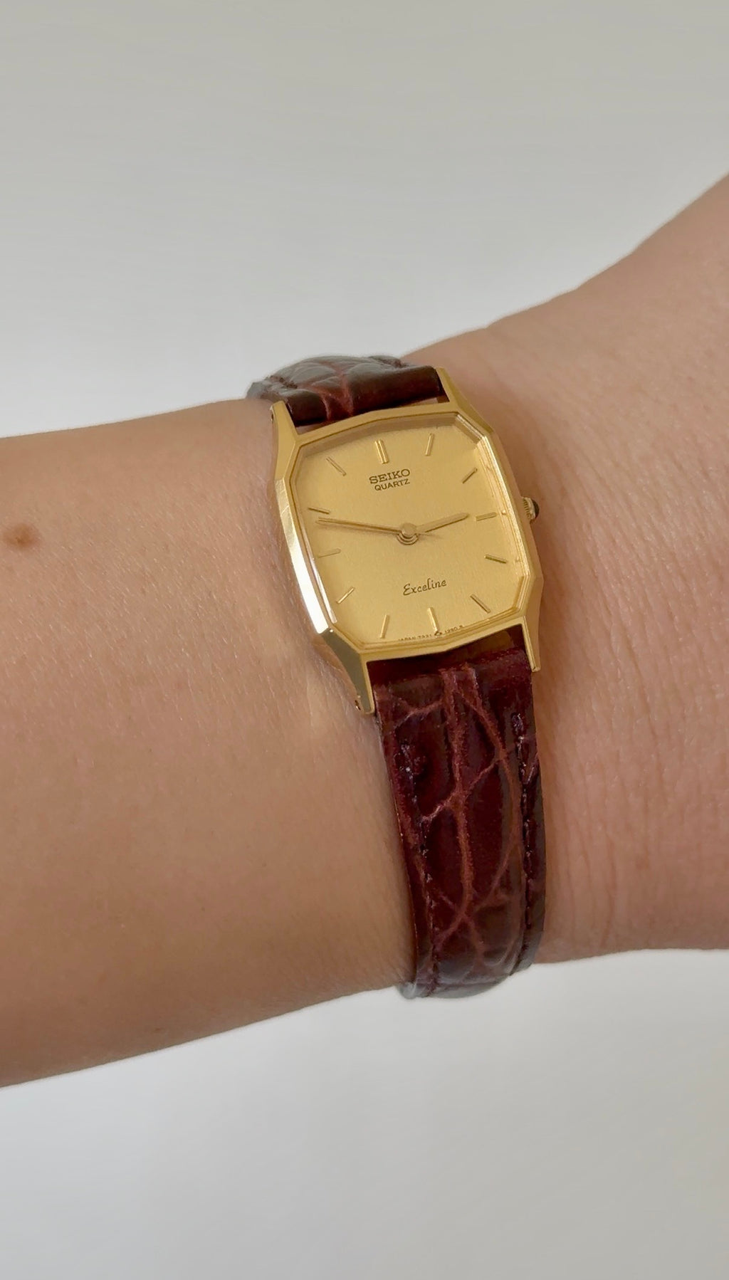 1988 Seiko Exceline Quartz Gold Plated Tonneau Tank Watch