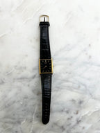 Seiko Vintage V700Tank Watch - 25mm Gold Tone with Black Leather Strap - New Battery