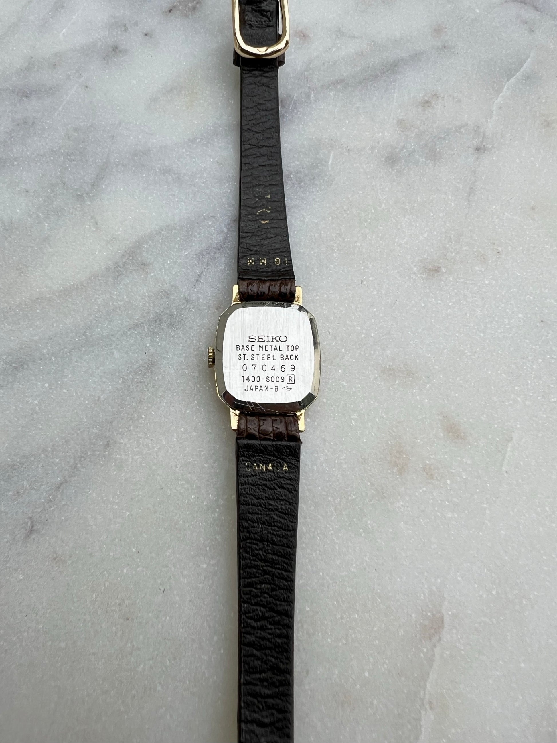 Seiko Vintage Gold Dial Gold Tone Rectangle - 10mm Brown Leather Strap - New Battery - Fits up to 6.5 wrist