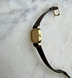 Seiko Vintage Gold Dial Gold Tone Rectangle - 10mm Brown Leather Strap - New Battery - Fits up to 6.5 wrist