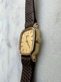 Seiko Vintage Gold Dial Gold Tone Rectangle - 10mm Brown Leather Strap - New Battery - Fits up to 6.5 wrist