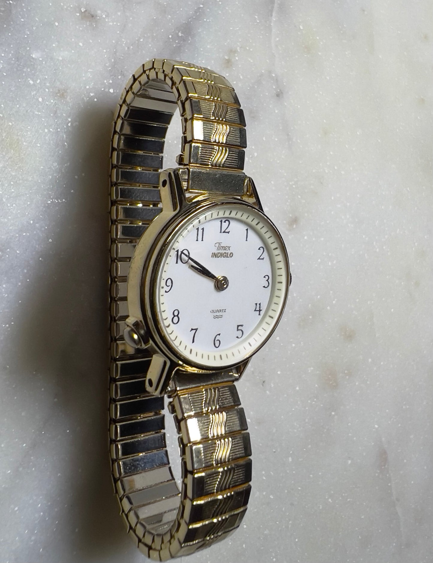 Timex Vintage Indiglo Women Watch Gold Stainless Stretch Light Water Resist