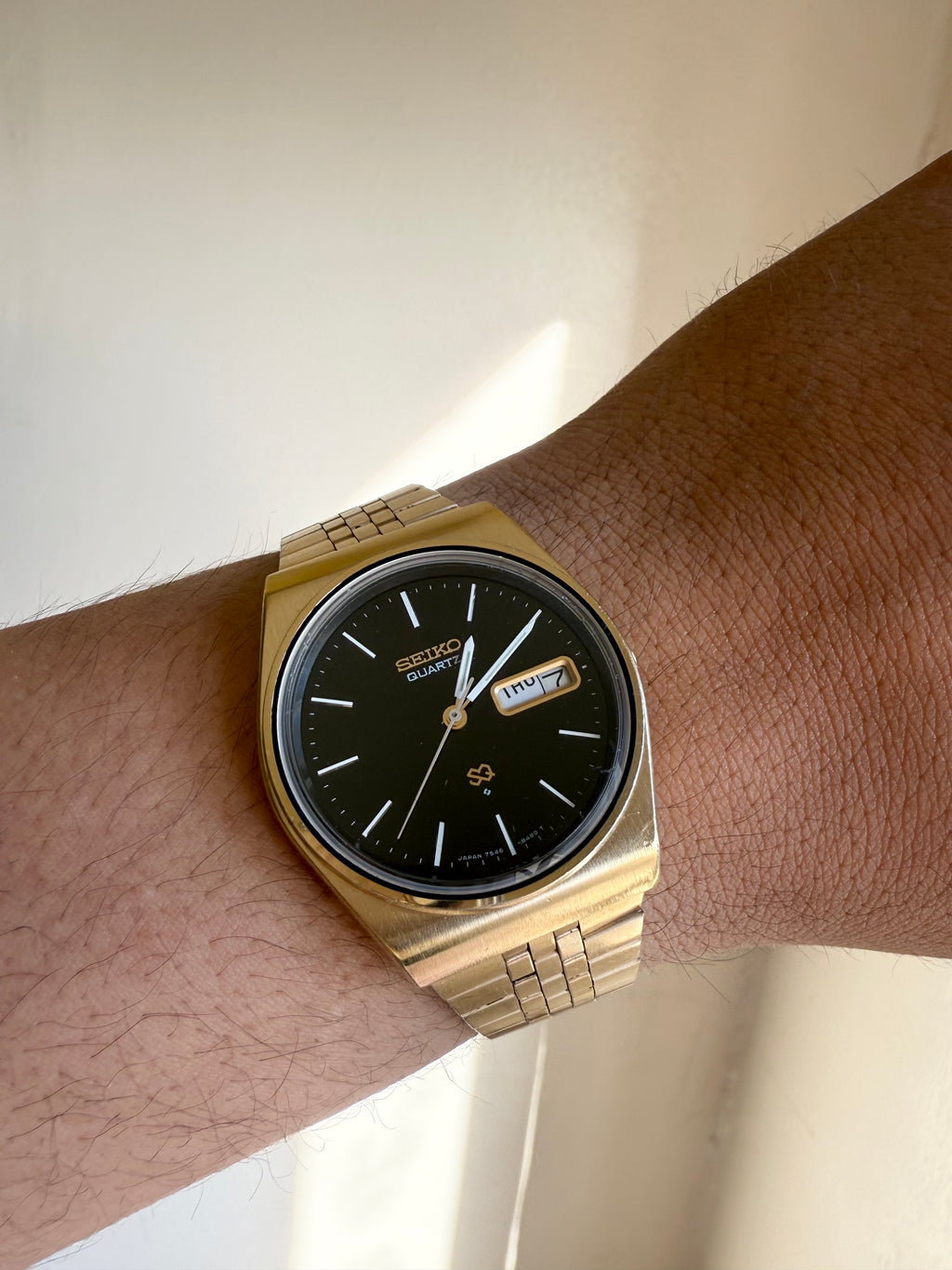1978 Seiko Quartz SQ Gold Tone Day Date Watch