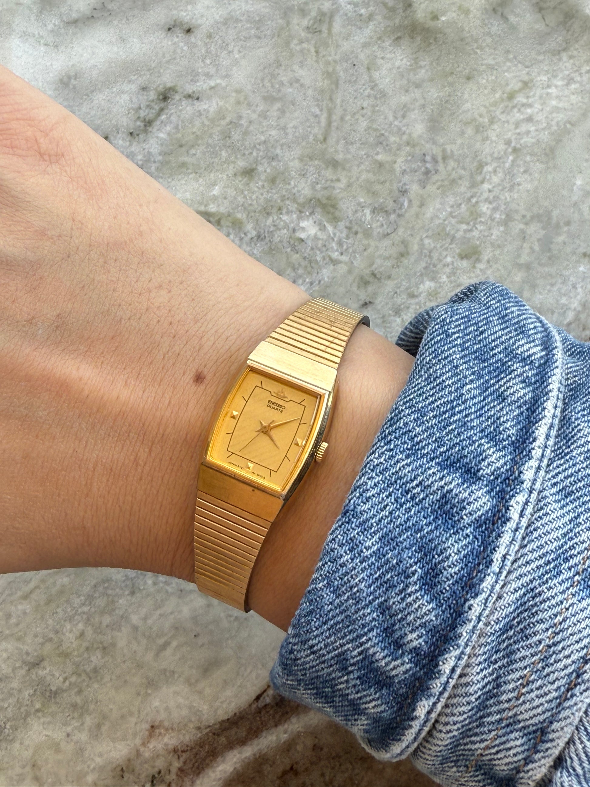 1988 Seiko Galaxy Quartz Gold Tone Tonneau Tank Watch