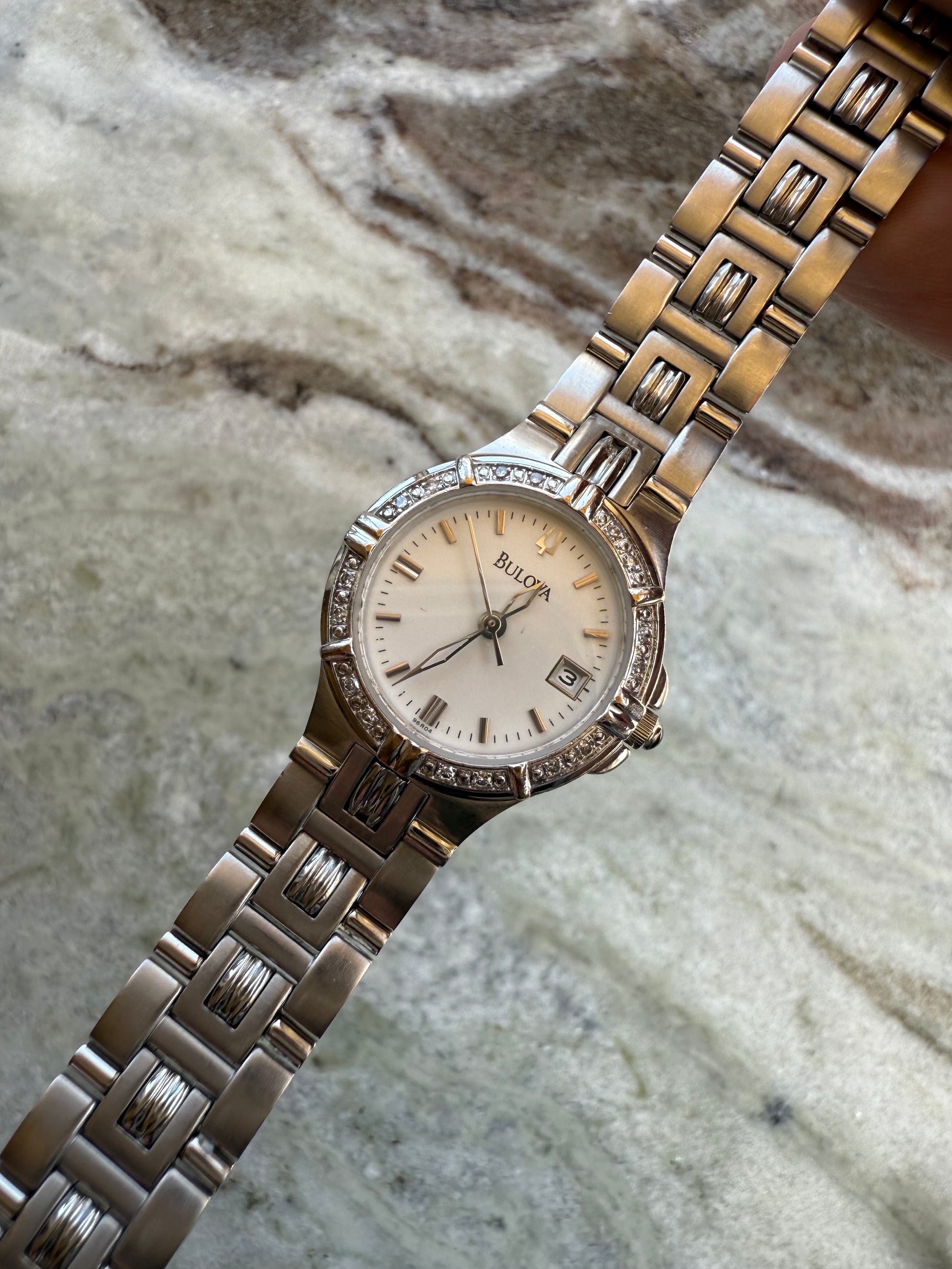 2000's Bulova Gemstone Bezel Date-Just Watch
