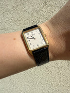 1997 Seiko Quartz Vintage Gold Tone & Cream Dial Tank Watch