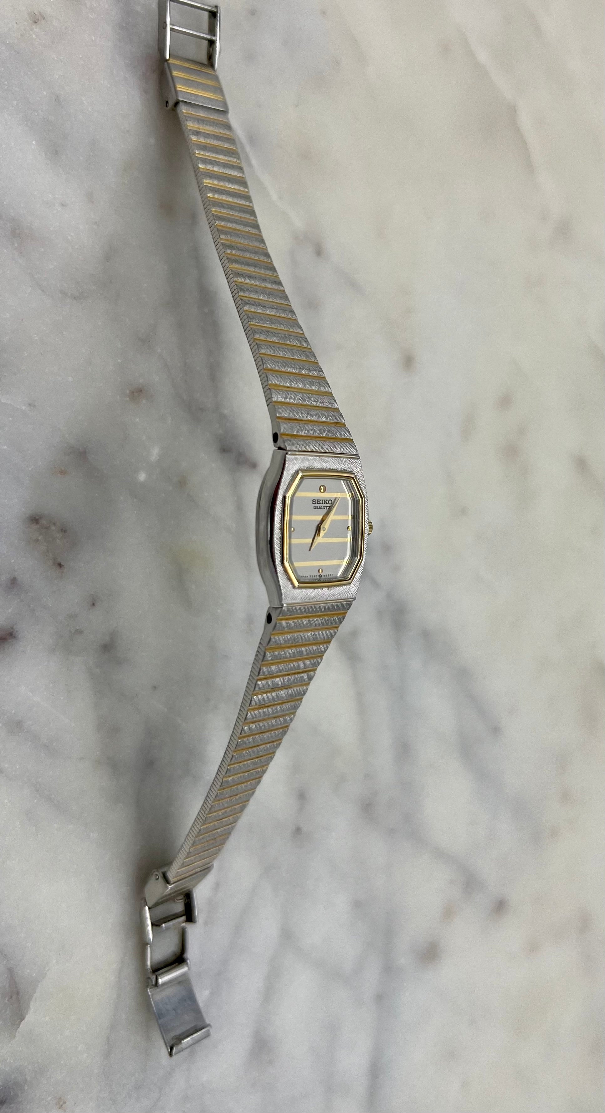 Seiko Vintage 80's Quartz Two Tone Octagon Bezel Watch (Good Condition)