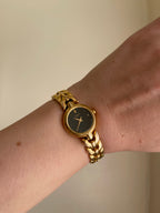 Seiko Vintage Women's Gold Tone Circular Watch with Black Dial - New Battery