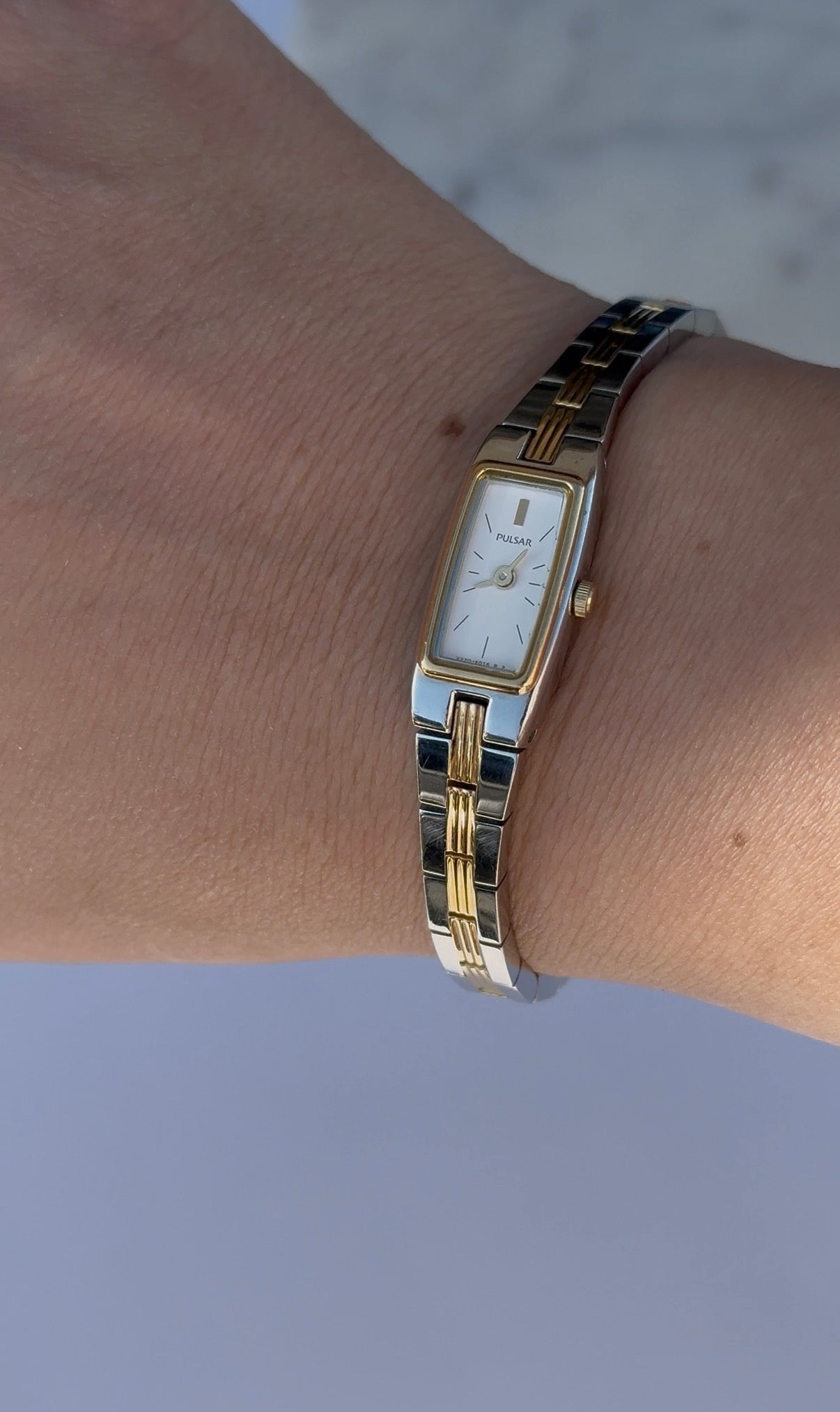 1994 Seiko Pulsar Quartz V220 Two-Tone Tank Watch