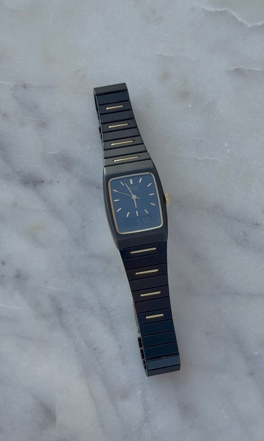 1984 Seiko Ani-Digi Quartz Two-Tone Tank Watch