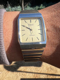 1986 Seiko Quartz Chronos Two Tone Champagne Dial Tank Watch