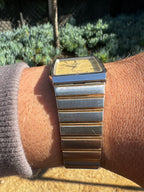 1986 Seiko Quartz Chronos Two Tone Champagne Dial Tank Watch