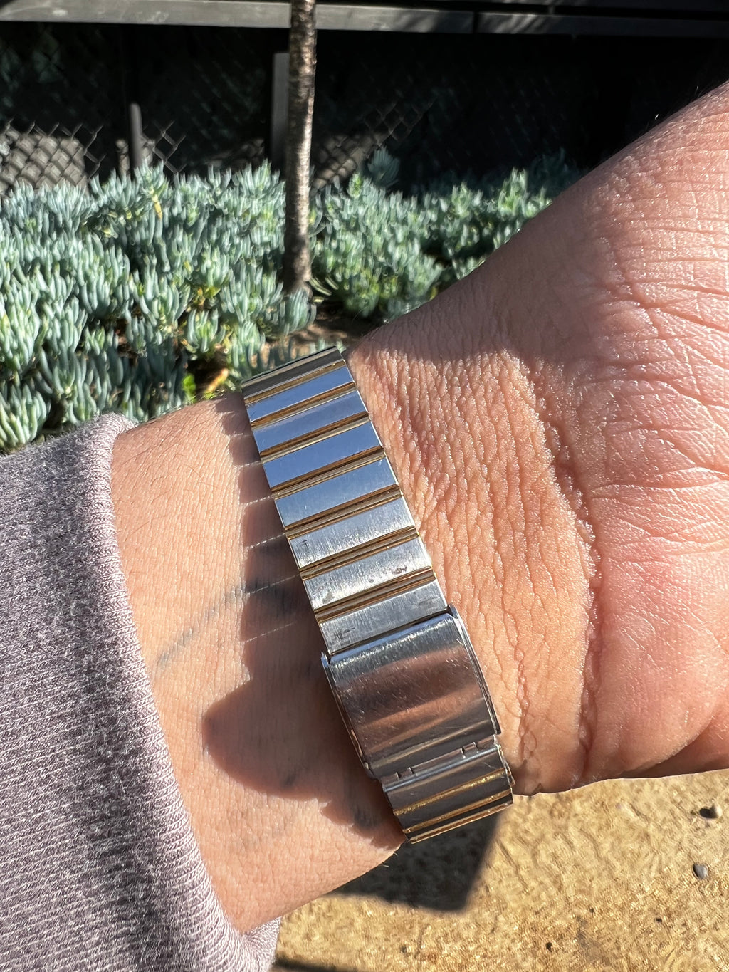 1986 Seiko Quartz Chronos Two Tone Champagne Dial Tank Watch