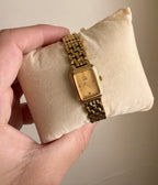 1990 Seiko Galaxy Quartz Gold Tone Gold Dial Tank Watch