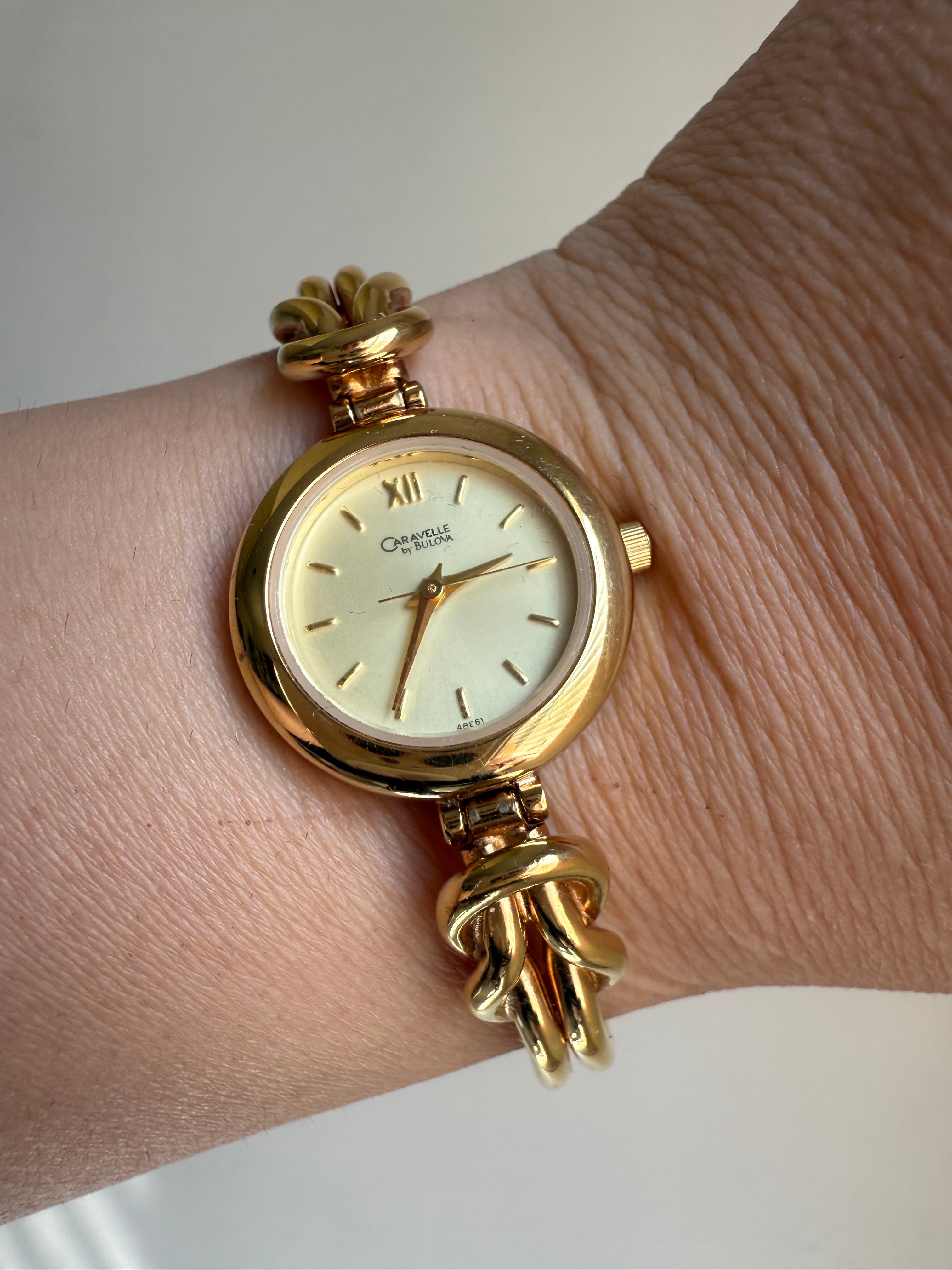 2000 Y2K Caravelle by BULOVA Gold Tone Gold Dial Bengal Bracelet Watch