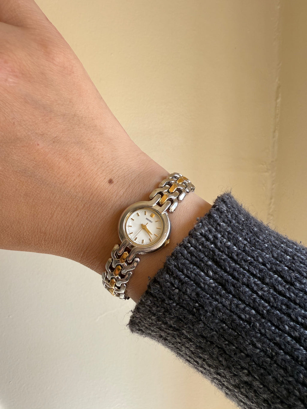 1996 Seiko Two Tone Movt Japan White Dial Watch