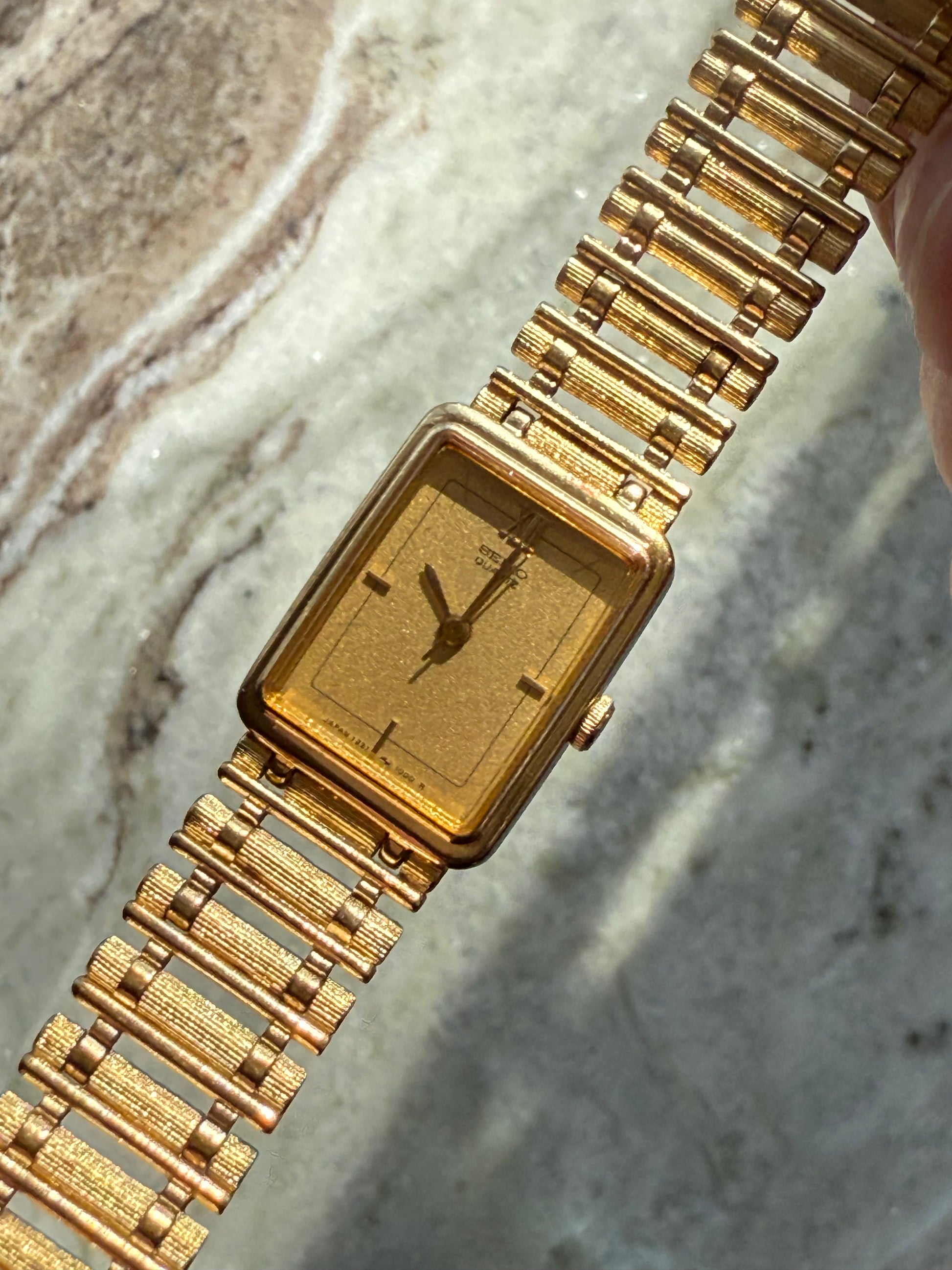 1985 Seiko Quartz Gold Tone”Bamboo”Tank Watch
