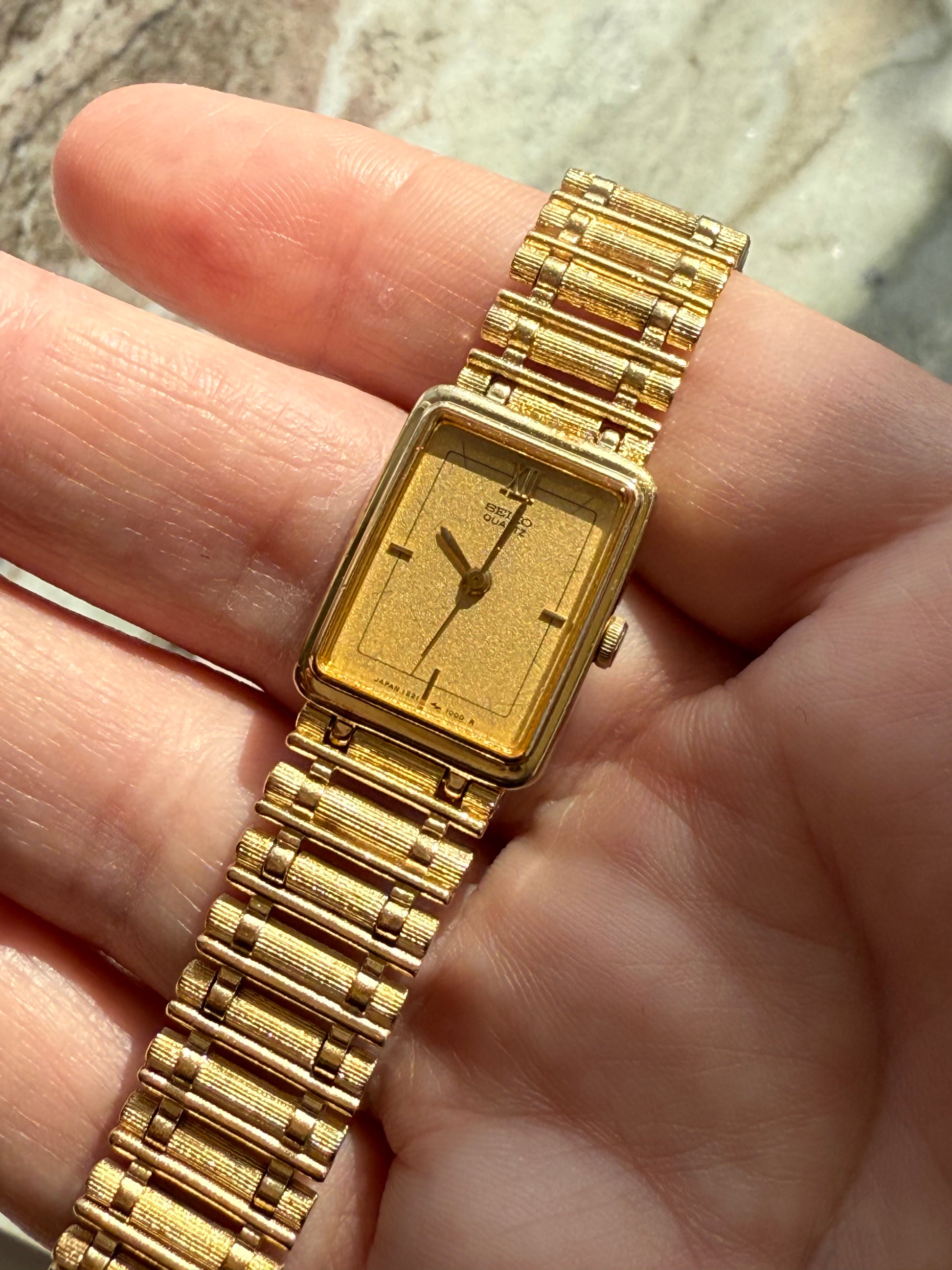 1985 Seiko Quartz Gold Tone”Bamboo”Tank Watch