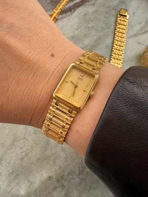 1985 Seiko Quartz Gold Tone”Bamboo”Tank Watch