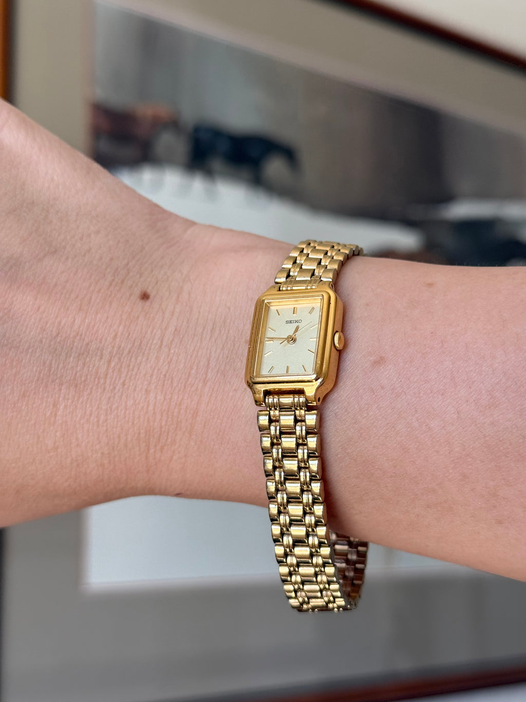 1993 Seiko Gold Tone Bracelet Tank Watch