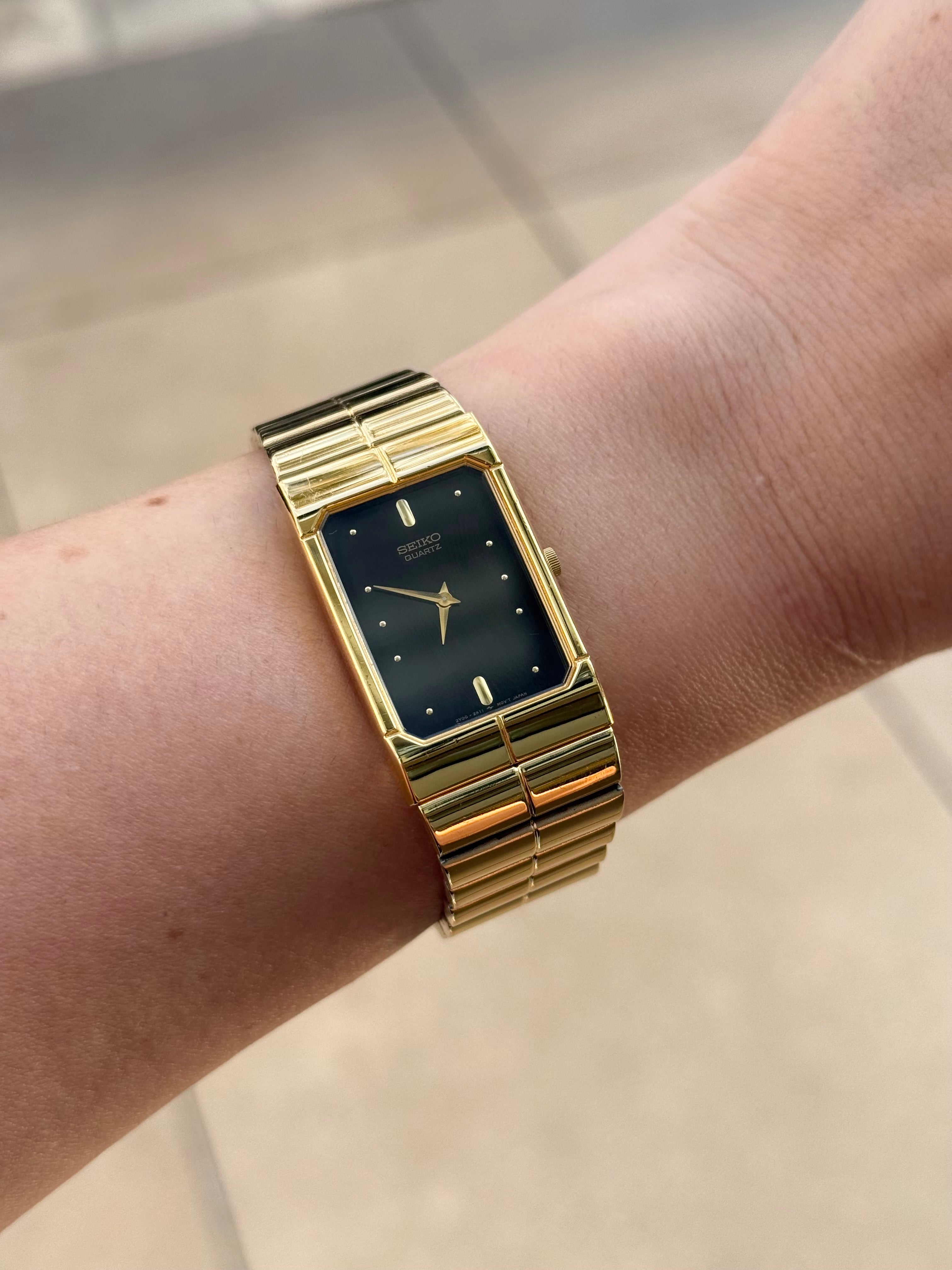 1989 Seiko Quartz Octagon Gold Tone Tank Watch